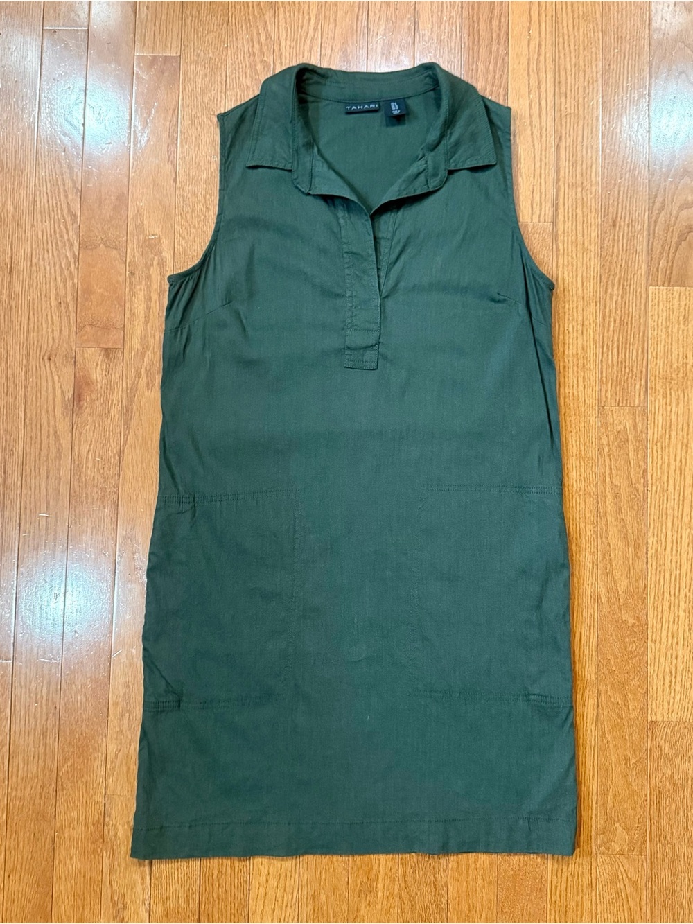 Tahari Women’s 6 Linen Sleeveless Shift Dress Collared Pockets Popover Preppy